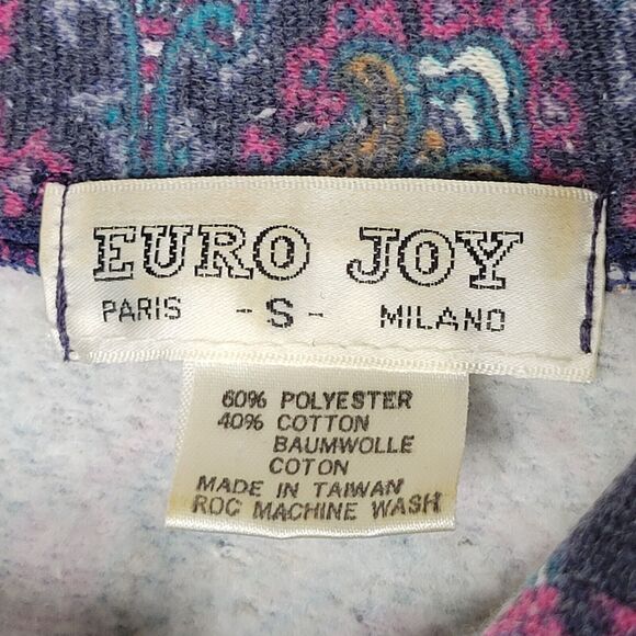 Vintage EURO JOY Paisley Print Henley Sweater Size S Oversized Psychedelic Boho - Picture 8 of 9